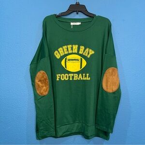 Haute Edition Green Bay Football Long Sleeved Women's Top Elbow Patches New 2X